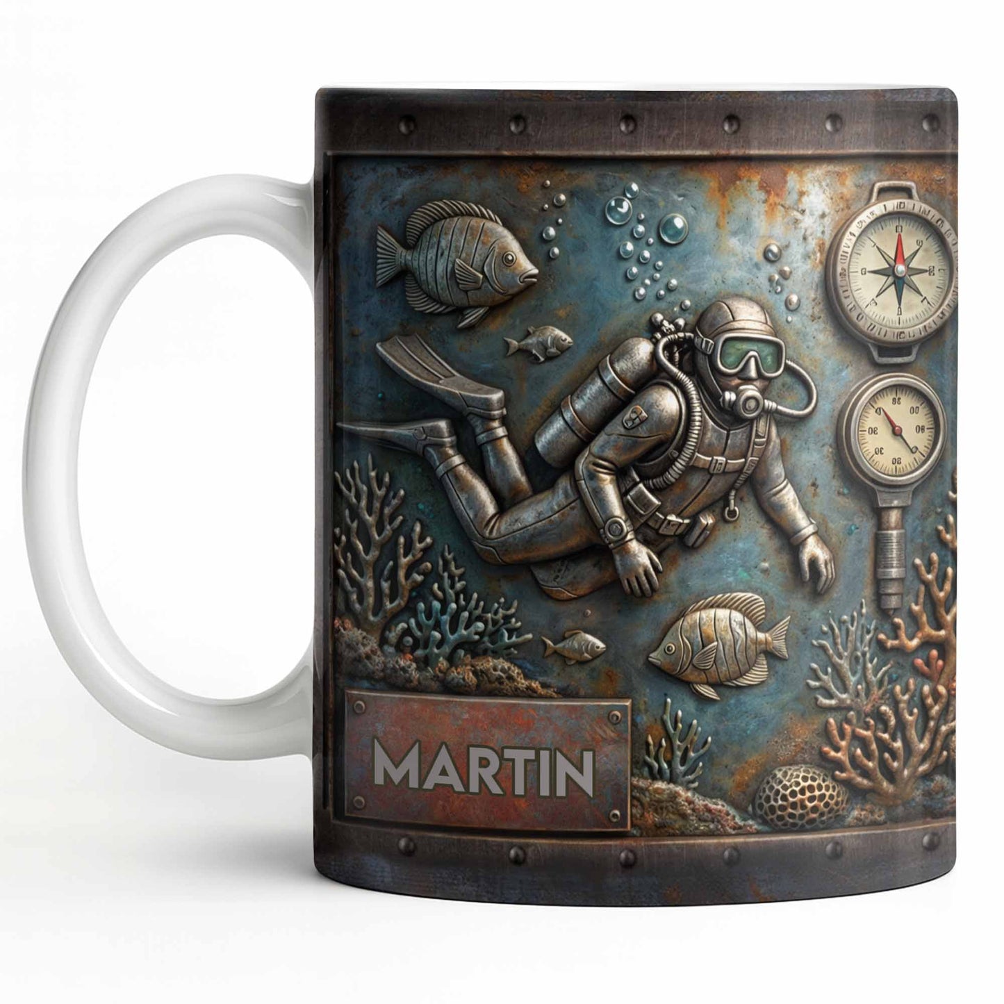 Explore The Ocean's Beauty With Steampunk Diver Art - Personalized Custom Coffee Mug - HOB039_MG