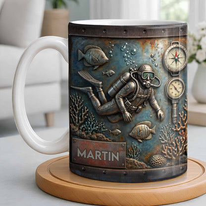 Explore The Ocean's Beauty With Steampunk Diver Art - Personalized Custom Coffee Mug - HOB039_MG