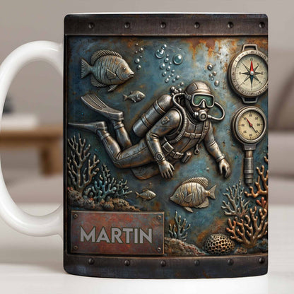 Explore The Ocean's Beauty With Steampunk Diver Art - Personalized Custom Coffee Mug - HOB039_MG