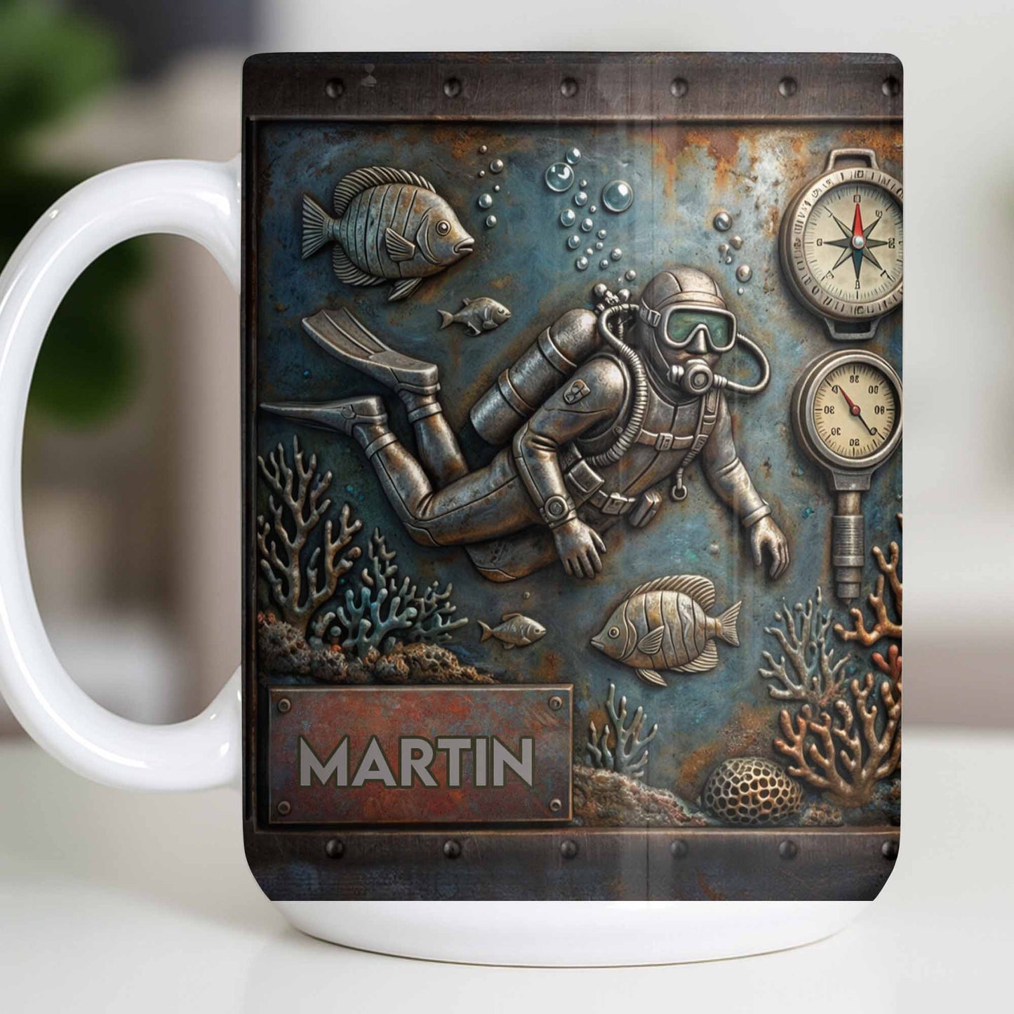 Explore The Ocean's Beauty With Steampunk Diver Art - Personalized Custom Coffee Mug - HOB039_MG
