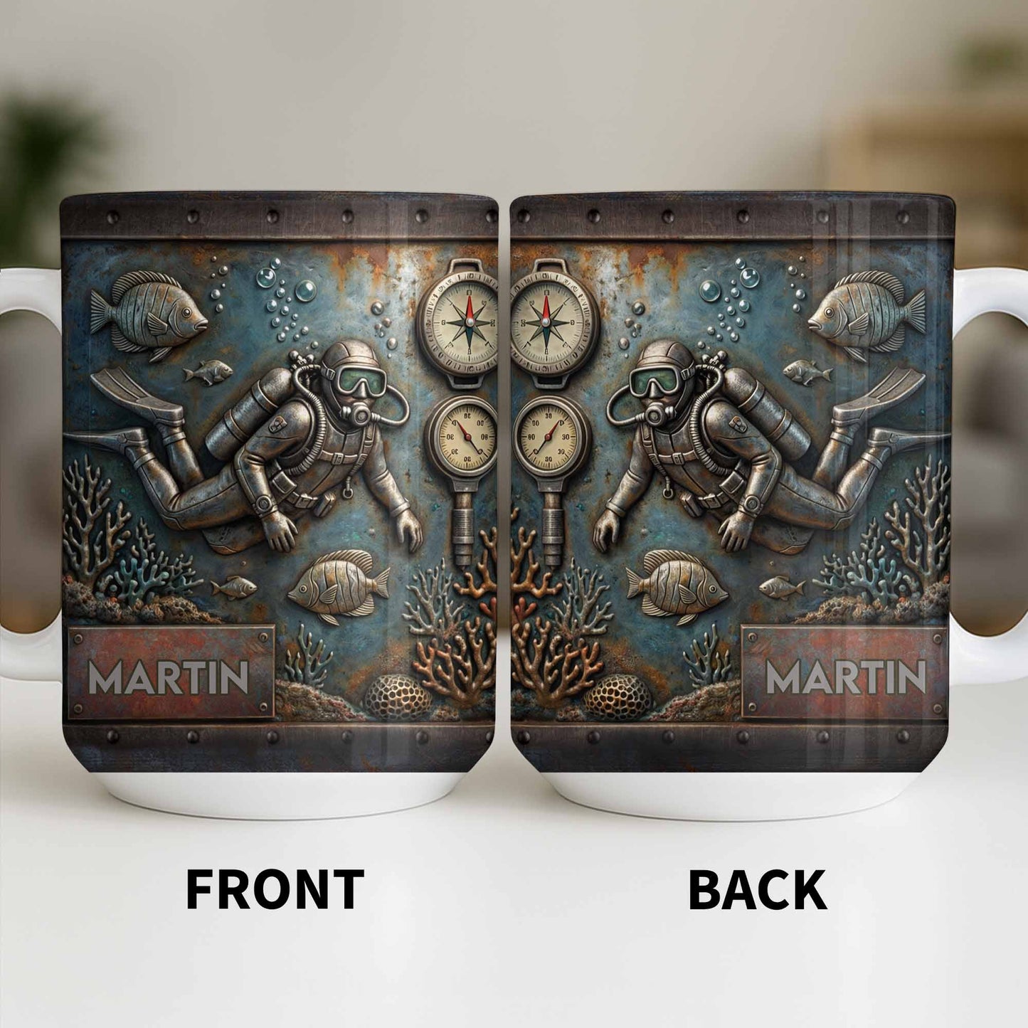 Explore The Ocean's Beauty With Steampunk Diver Art - Personalized Custom Coffee Mug - HOB039_MG