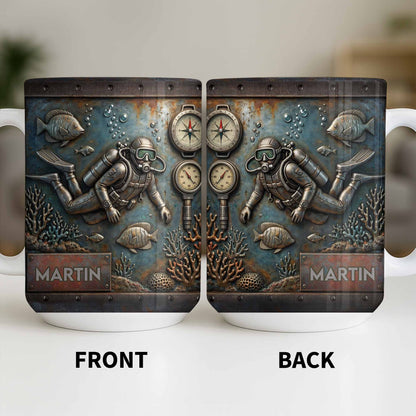 Explore The Ocean's Beauty With Steampunk Diver Art - Personalized Custom Coffee Mug - HOB039_MG
