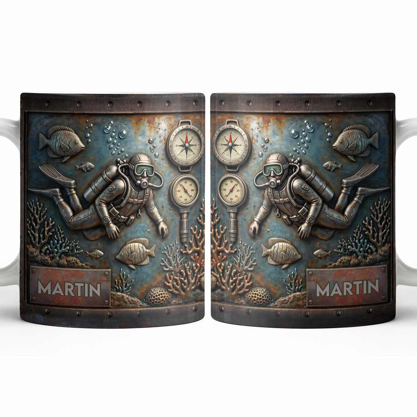 Explore The Ocean's Beauty With Steampunk Diver Art - Personalized Custom Coffee Mug - HOB039_MG