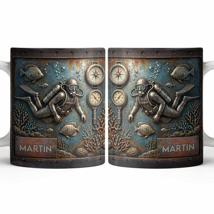 Explore The Ocean's Beauty With Steampunk Diver Art - Personalized Custom Coffee Mug - HOB039_MG