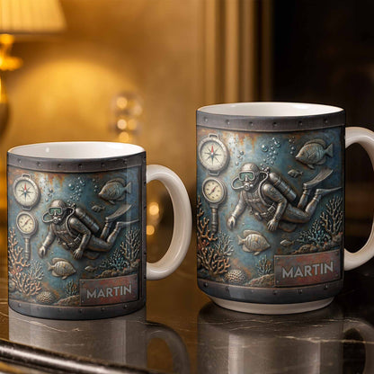 Explore The Ocean's Beauty With Steampunk Diver Art - Personalized Custom Coffee Mug - HOB039_MG