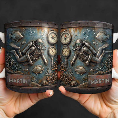 Explore The Ocean's Beauty With Steampunk Diver Art - Personalized Custom Coffee Mug - HOB039_MG