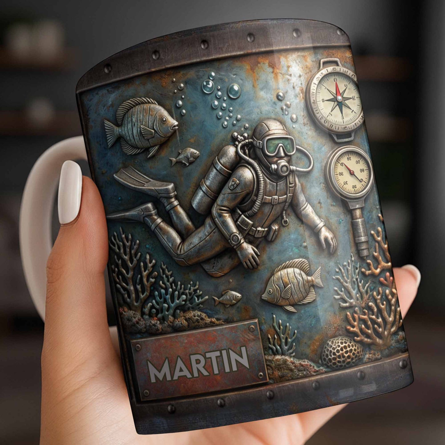 Explore The Ocean's Beauty With Steampunk Diver Art - Personalized Custom Coffee Mug - HOB039_MG