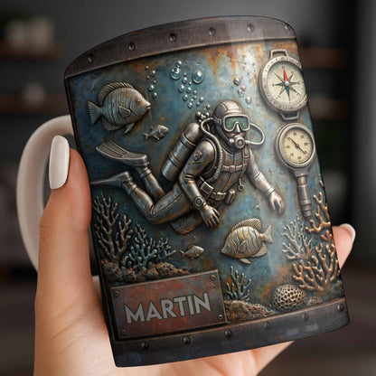 Explore The Ocean's Beauty With Steampunk Diver Art - Personalized Custom Coffee Mug - HOB039_MG