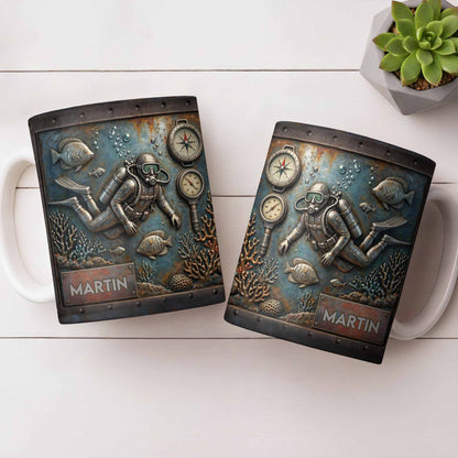 Explore The Ocean's Beauty With Steampunk Diver Art - Personalized Custom Coffee Mug - HOB039_MG