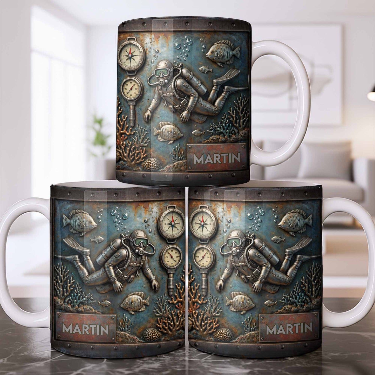 Explore The Ocean's Beauty With Steampunk Diver Art - Personalized Custom Coffee Mug - HOB039_MG