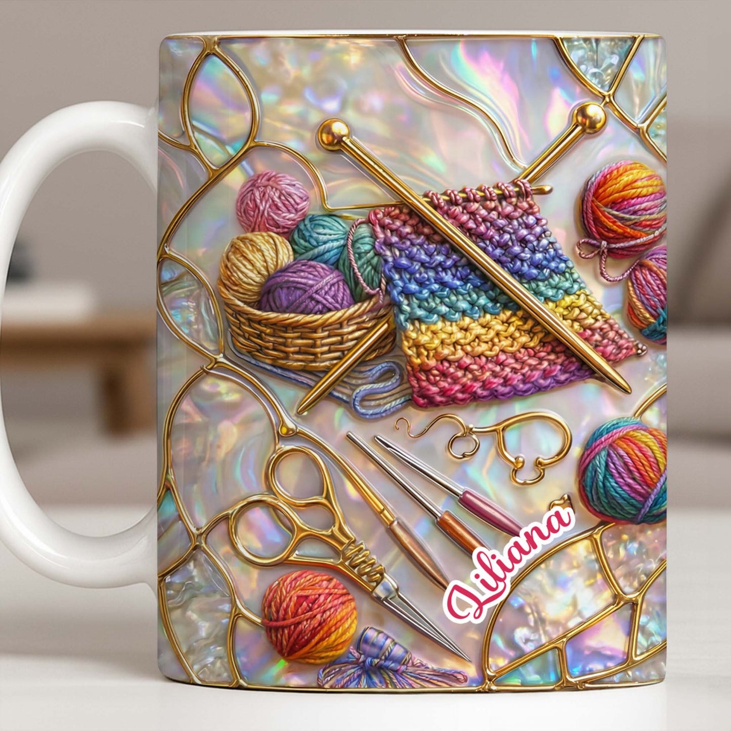 Personalized Crochet Lover's Delight With Yarn And Knitting Needles - Personalized Custom Coffee Mug - HOB042_MG