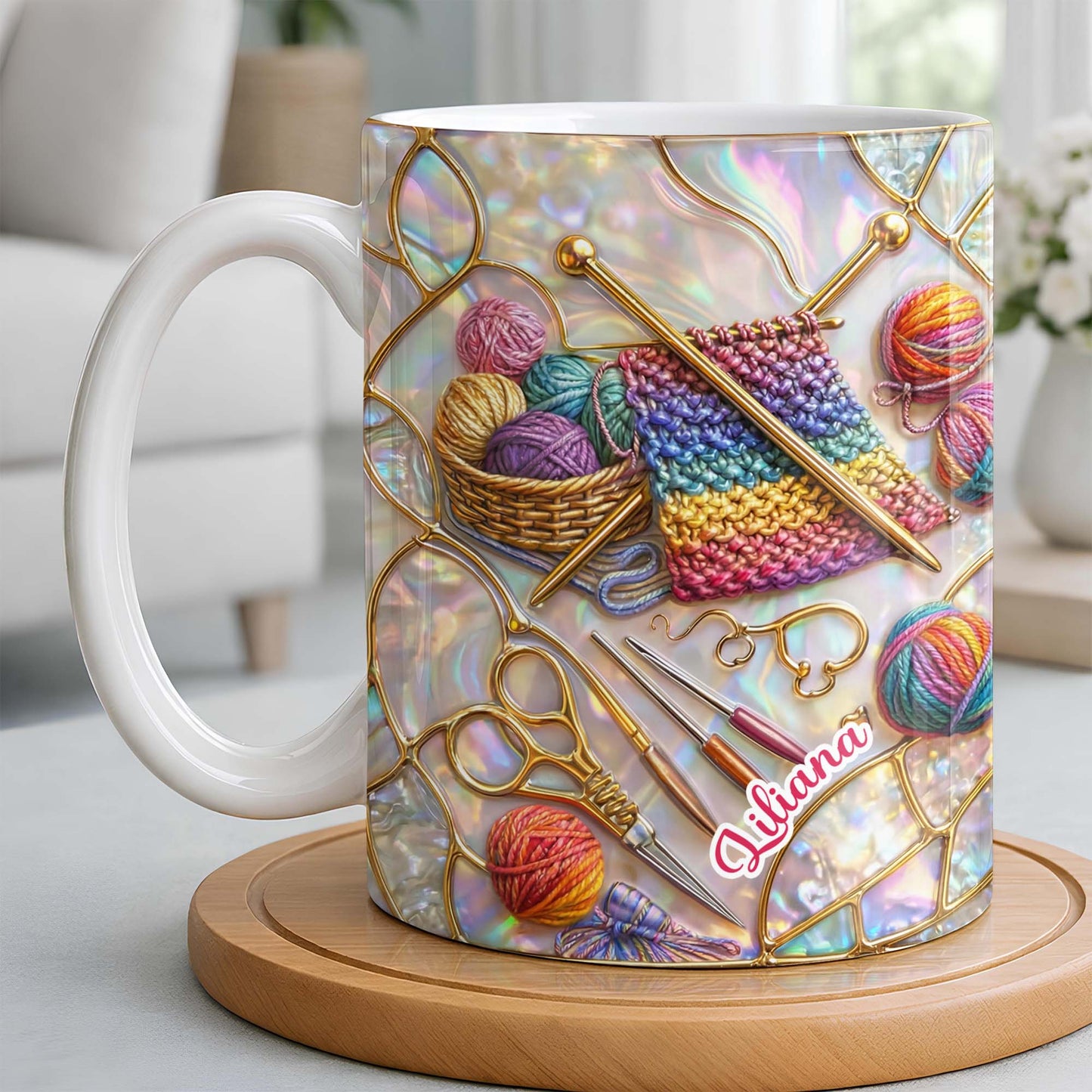 Personalized Crochet Lover's Delight With Yarn And Knitting Needles - Personalized Custom Coffee Mug - HOB042_MG