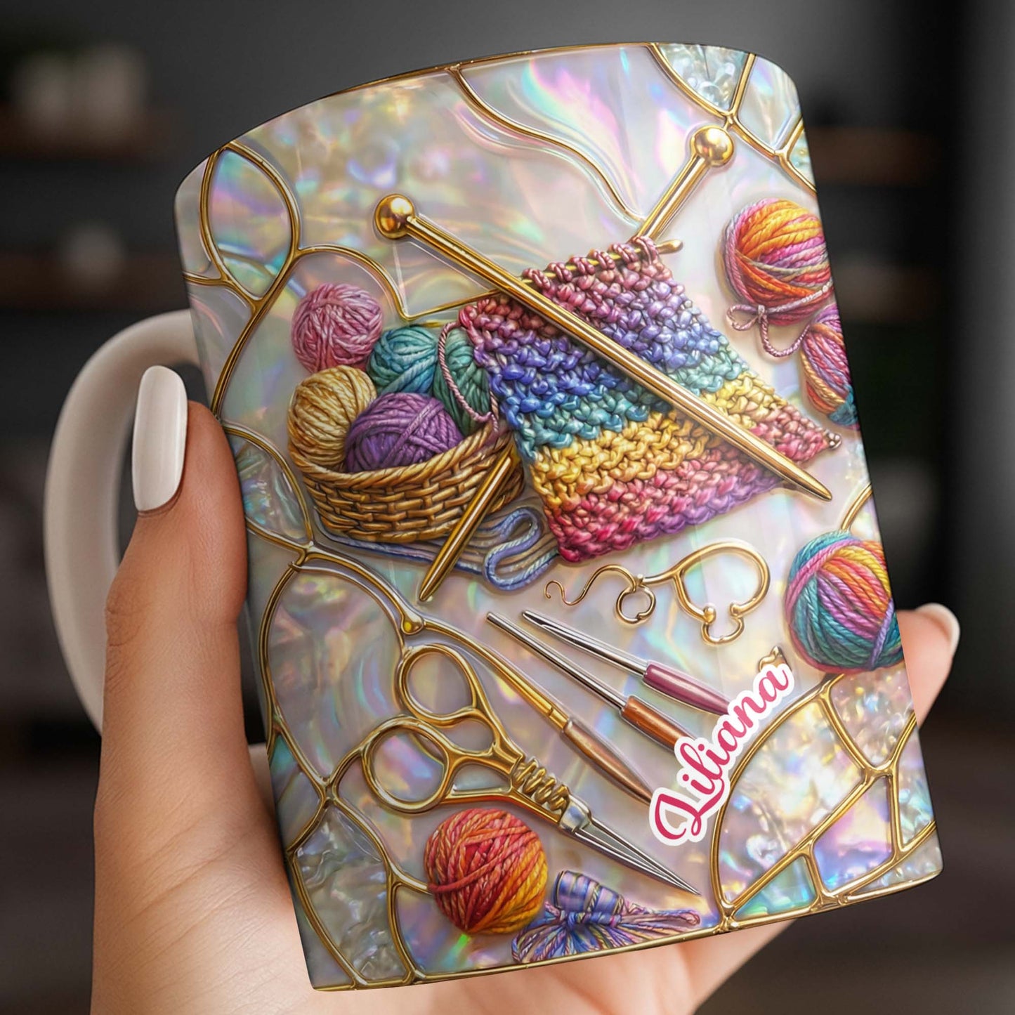 Personalized Crochet Lover's Delight With Yarn And Knitting Needles - Personalized Custom Coffee Mug - HOB042_MG