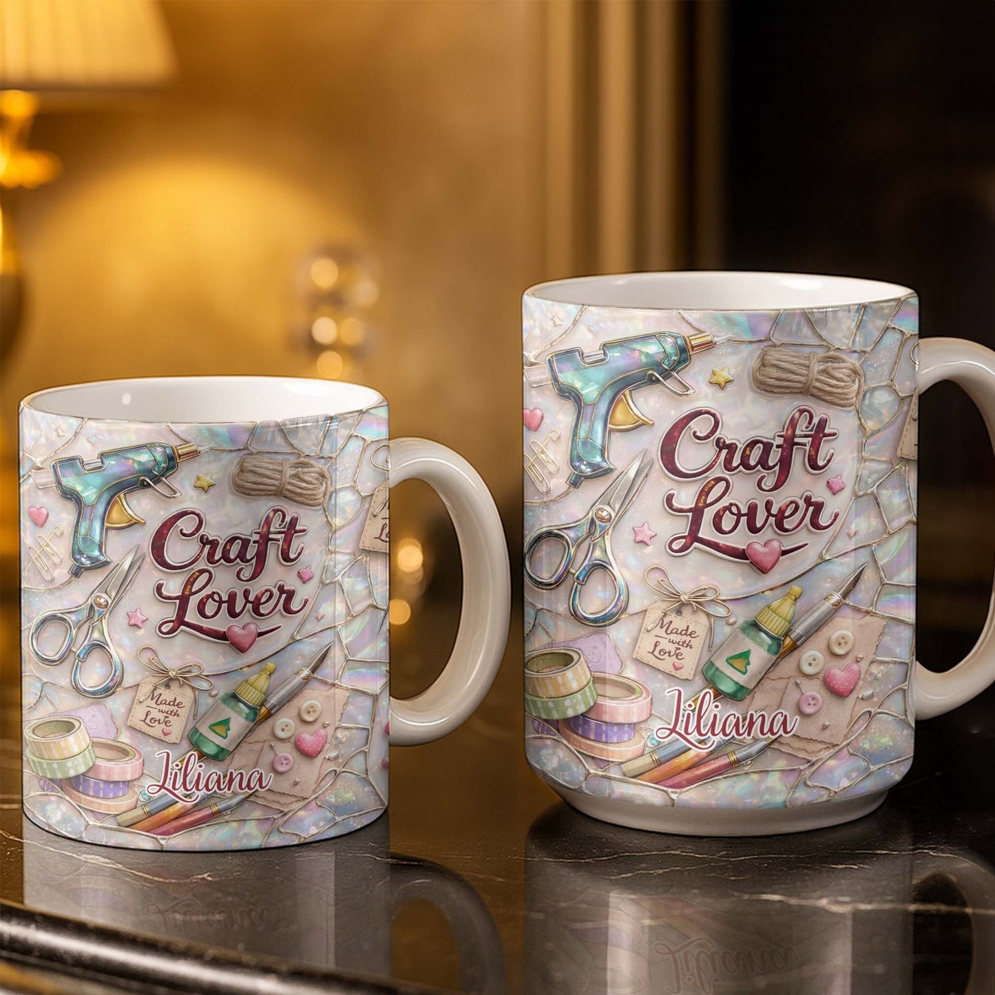 Craft Lover, Made With Love, Glue Gun And Scissors - Personalized Custom Coffee Mug - HOB045_MG