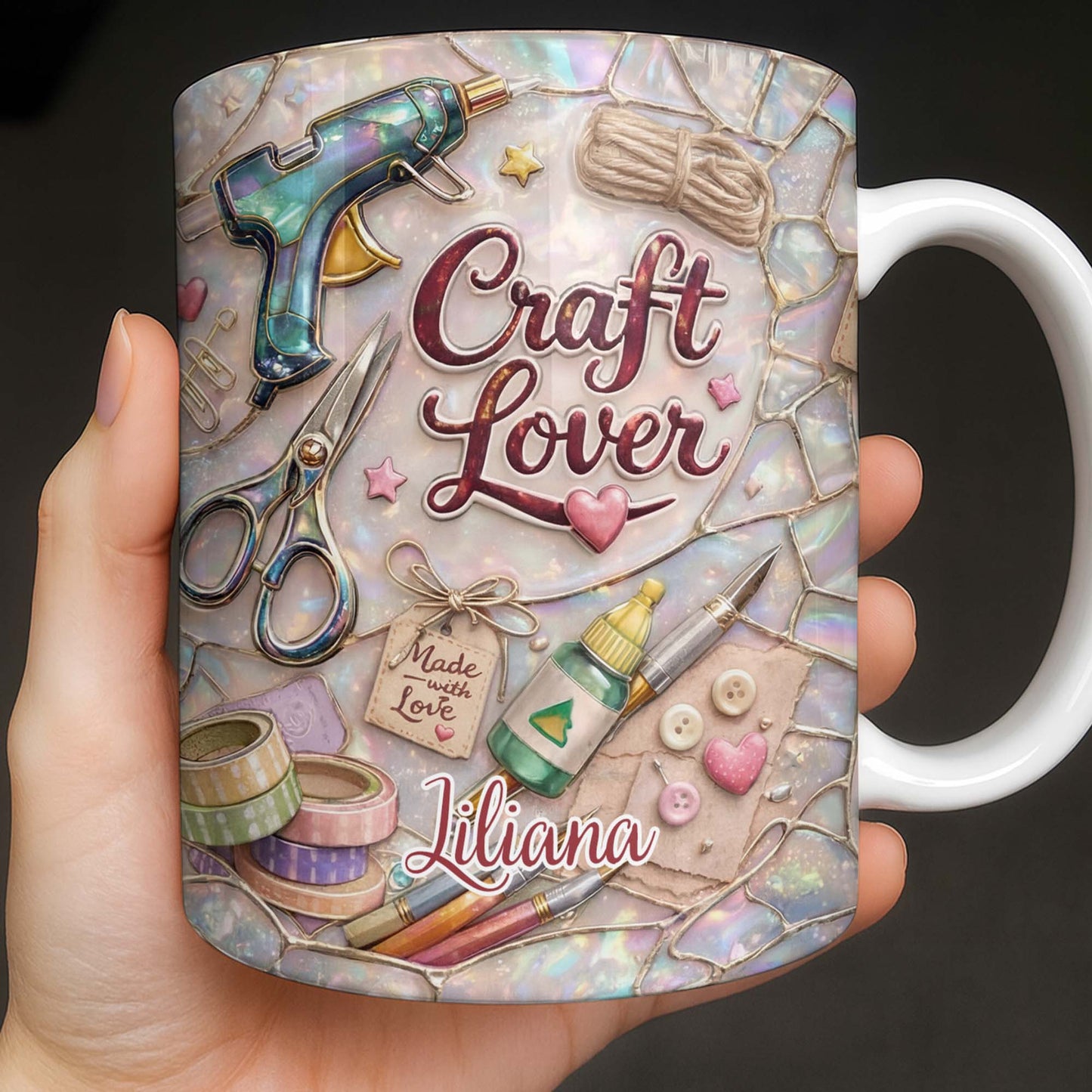 Craft Lover, Made With Love, Glue Gun And Scissors - Personalized Custom Coffee Mug - HOB045_MG