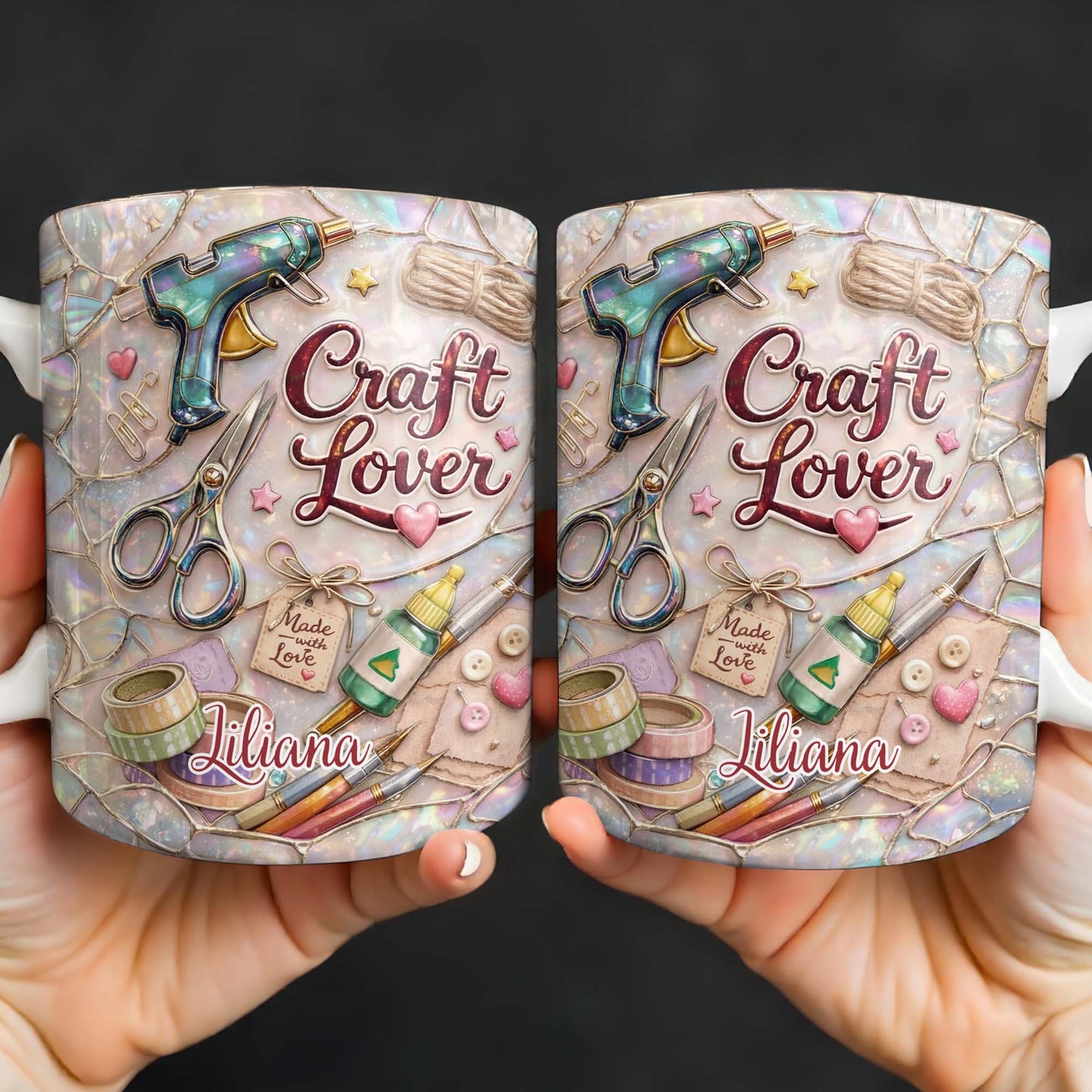 Craft Lover, Made With Love, Glue Gun And Scissors - Personalized Custom Coffee Mug - HOB045_MG