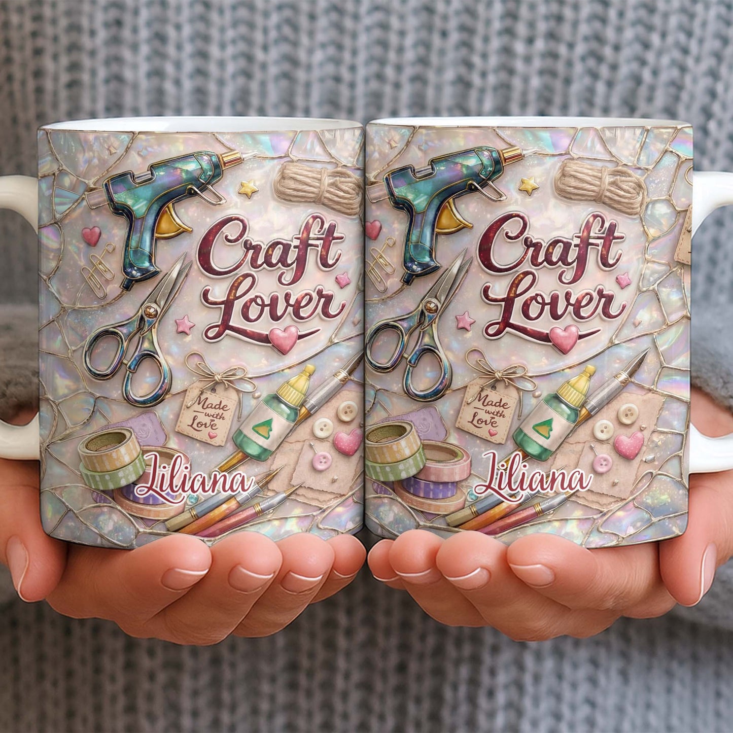 Craft Lover, Made With Love, Glue Gun And Scissors - Personalized Custom Coffee Mug - HOB045_MG