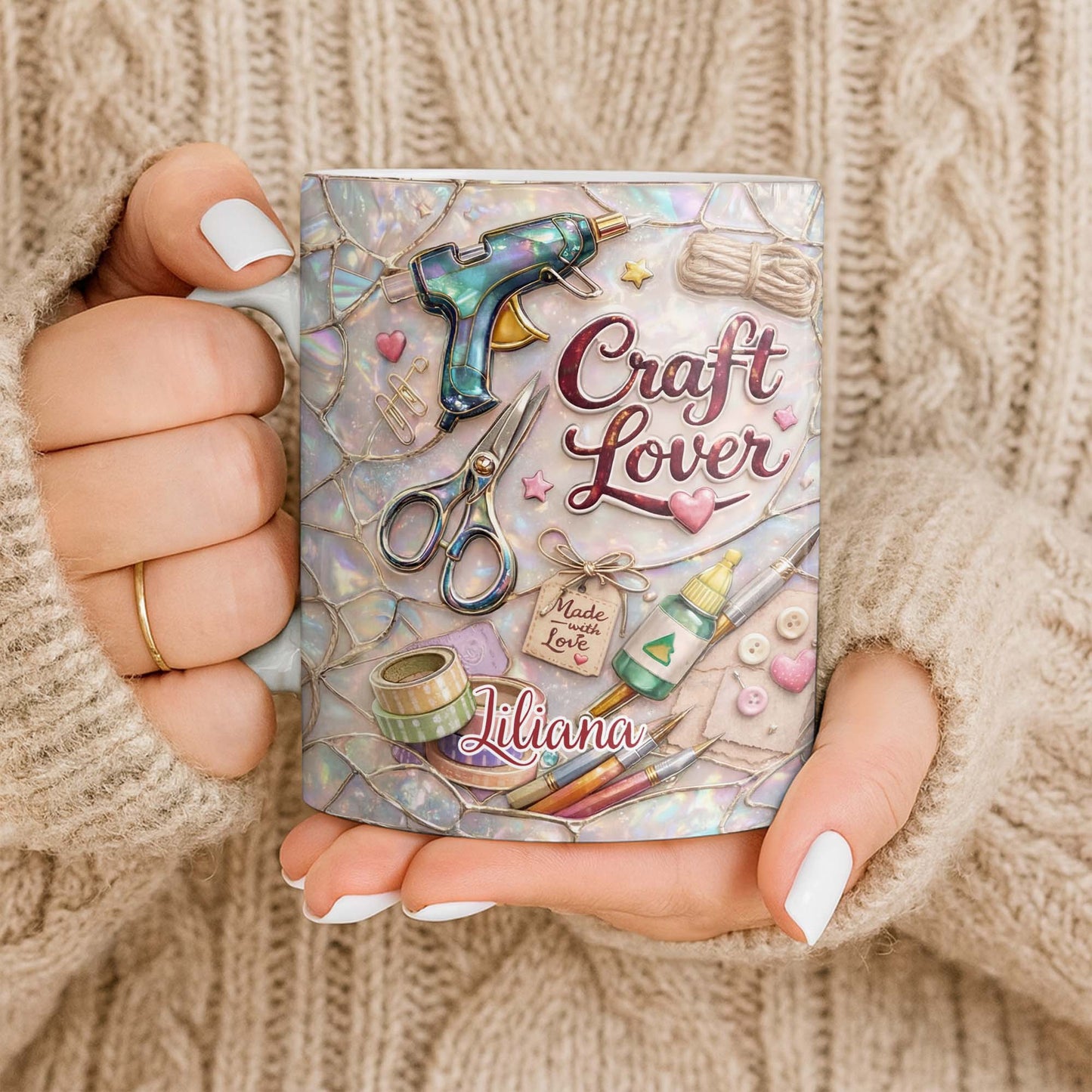 Craft Lover, Made With Love, Glue Gun And Scissors - Personalized Custom Coffee Mug - HOB045_MG