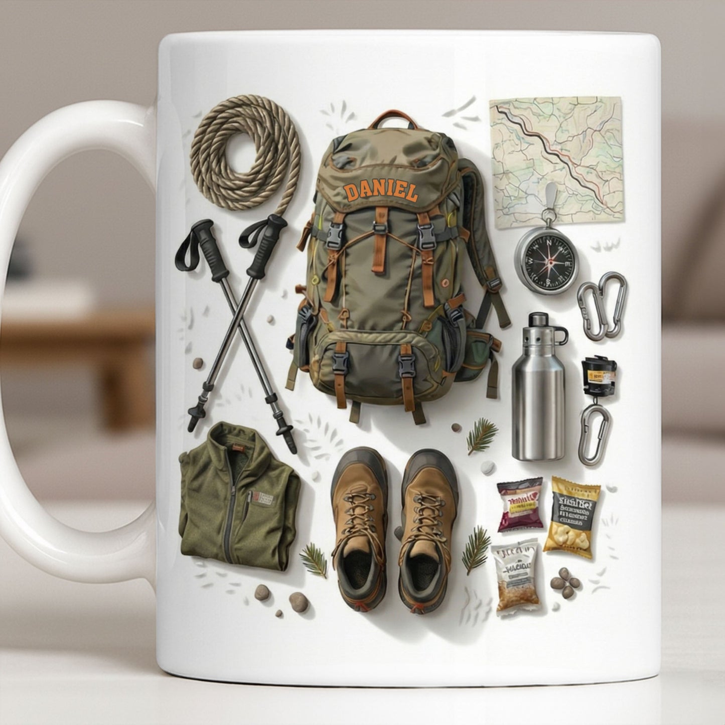 Customize Essential Outdoor Adventure Gear Backpack, Boots, Map - Personalized Custom Coffee Mug - HOB048_MG