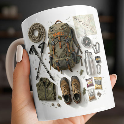 Customize Essential Outdoor Adventure Gear Backpack, Boots, Map - Personalized Custom Coffee Mug - HOB048_MG