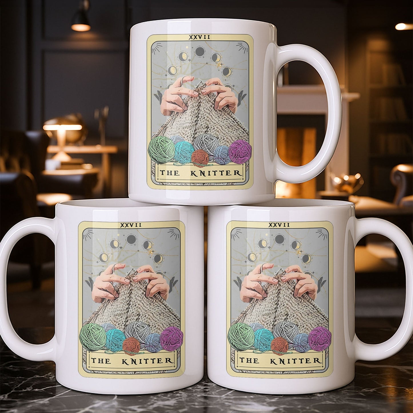 The Knitter Tarot Card Style With Yarn Balls - Personalized Custom Coffee Mug - HOB055_MG