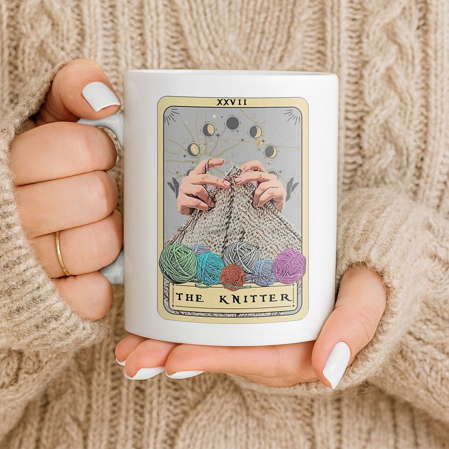 The Knitter Tarot Card Style With Yarn Balls - Personalized Custom Coffee Mug - HOB055_MG
