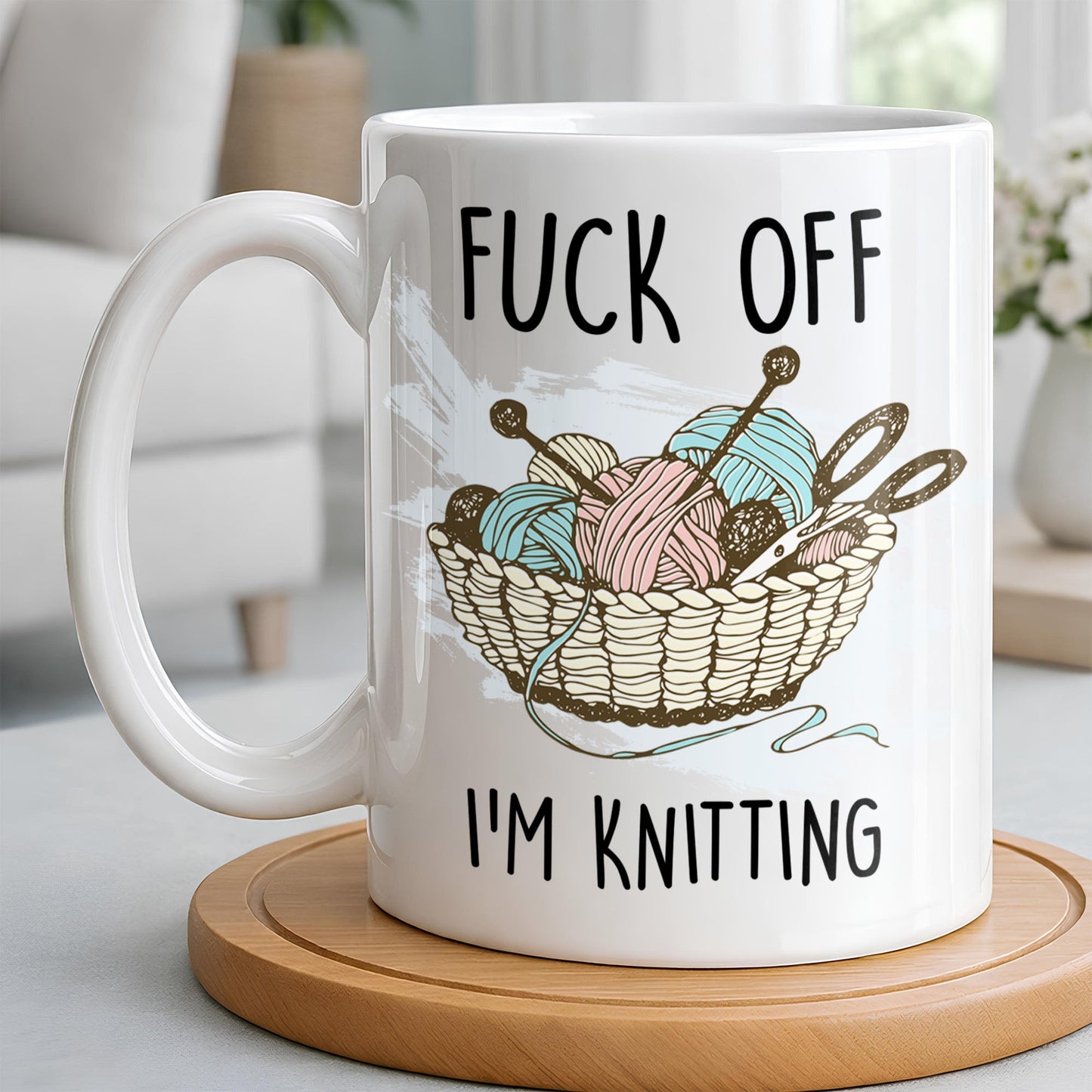 Eff Off, I'm Knitting, Fun Illustrated Design - Personalized Custom Coffee Mug - HOB056_MG