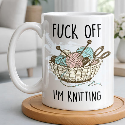 Eff Off, I'm Knitting, Fun Illustrated Design - Personalized Custom Coffee Mug - HOB056_MG