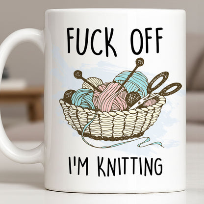 Eff Off, I'm Knitting, Fun Illustrated Design - Personalized Custom Coffee Mug - HOB056_MG