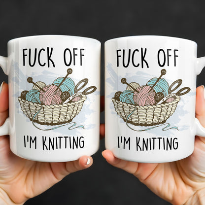 Eff Off, I'm Knitting, Fun Illustrated Design - Personalized Custom Coffee Mug - HOB056_MG