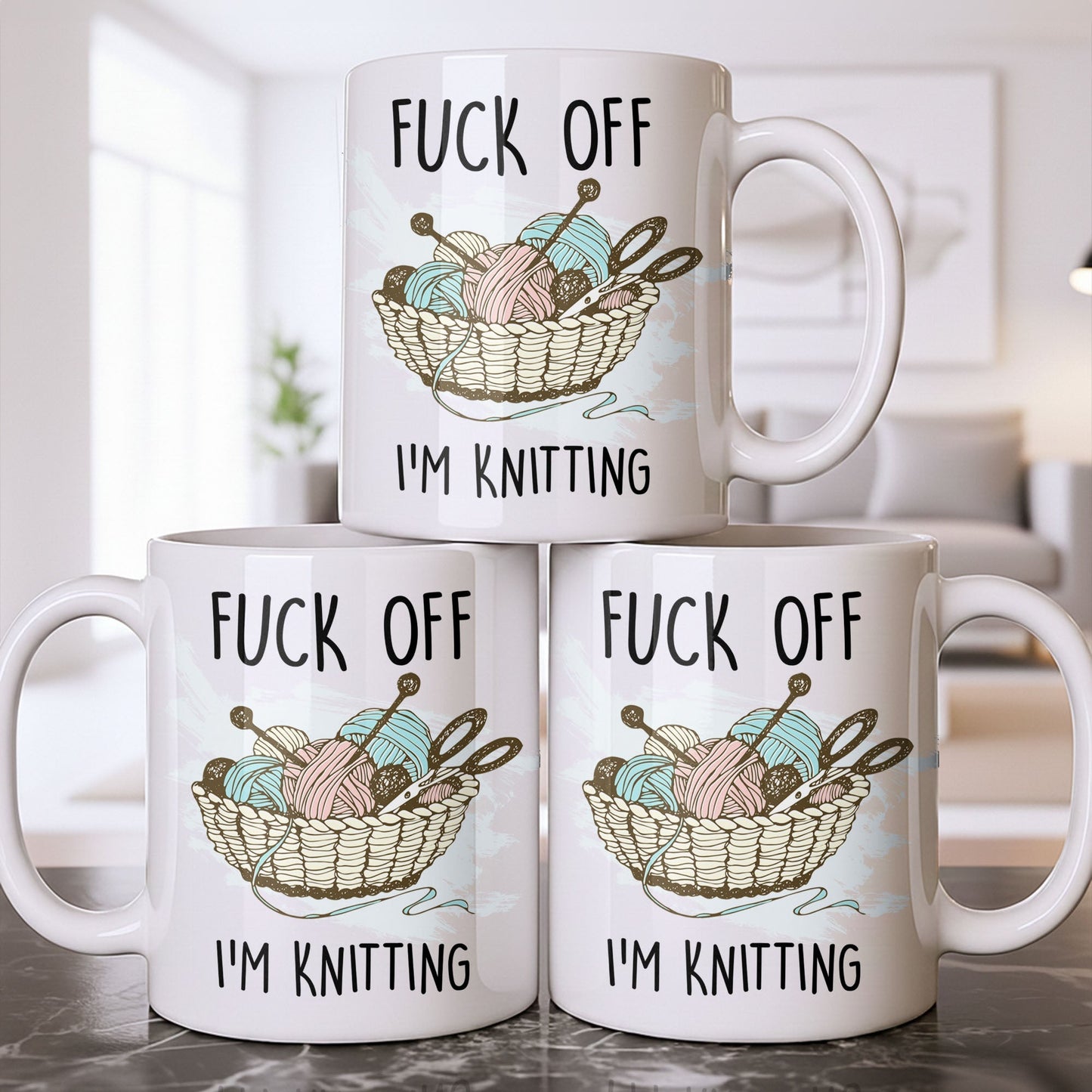 Eff Off, I'm Knitting, Fun Illustrated Design - Personalized Custom Coffee Mug - HOB056_MG