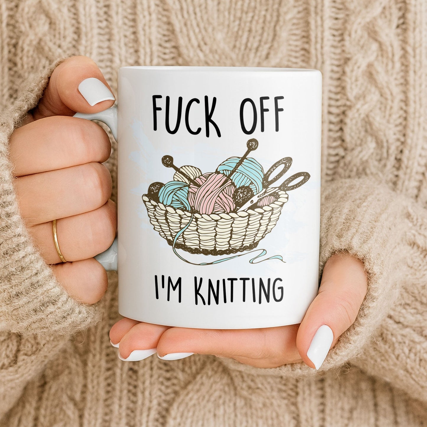 Eff Off, I'm Knitting, Fun Illustrated Design - Personalized Custom Coffee Mug - HOB056_MG