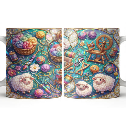 To Lucia, Yarn Balls And Spinning Wheel Design - Personalized Custom Coffee Mug - HOB076_MG