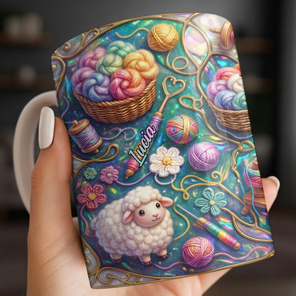 To Lucia, Yarn Balls And Spinning Wheel Design - Personalized Custom Coffee Mug - HOB076_MG