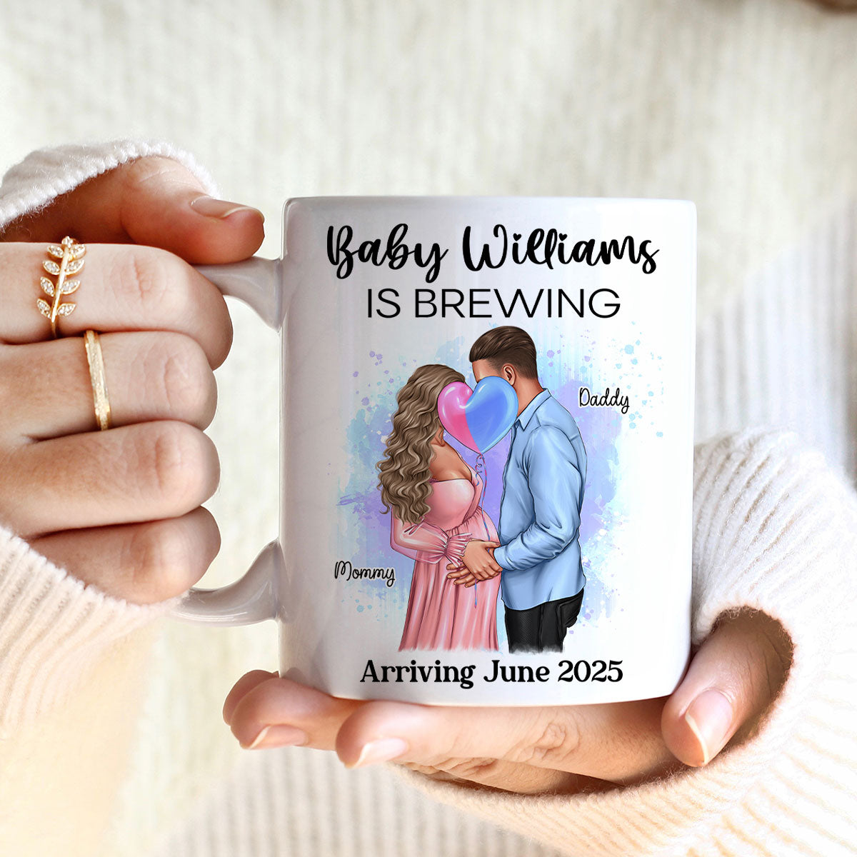 Baby Is Brewing Pregnancy Kissing Couple Personalized Mug Expecting Mom Gift, Expecting Parents Gift, Gift