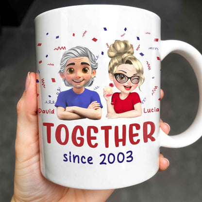 Together Since 2003, Cartoon Couple and Confetti - Personalized Custom Coffee Mug - HSB035_MG