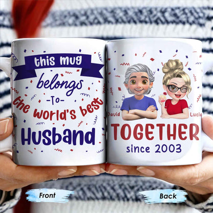 Together Since 2003, Cartoon Couple and Confetti - Personalized Custom Coffee Mug - HSB035_MG