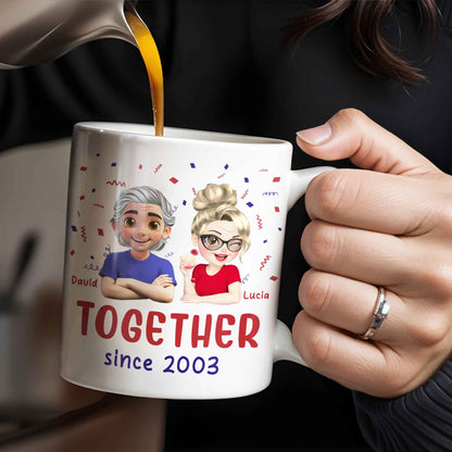 Together Since 2003, Cartoon Couple and Confetti - Personalized Custom Coffee Mug - HSB035_MG