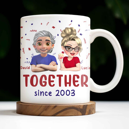 Together Since 2003, Cartoon Couple and Confetti - Personalized Custom Coffee Mug - HSB035_MG