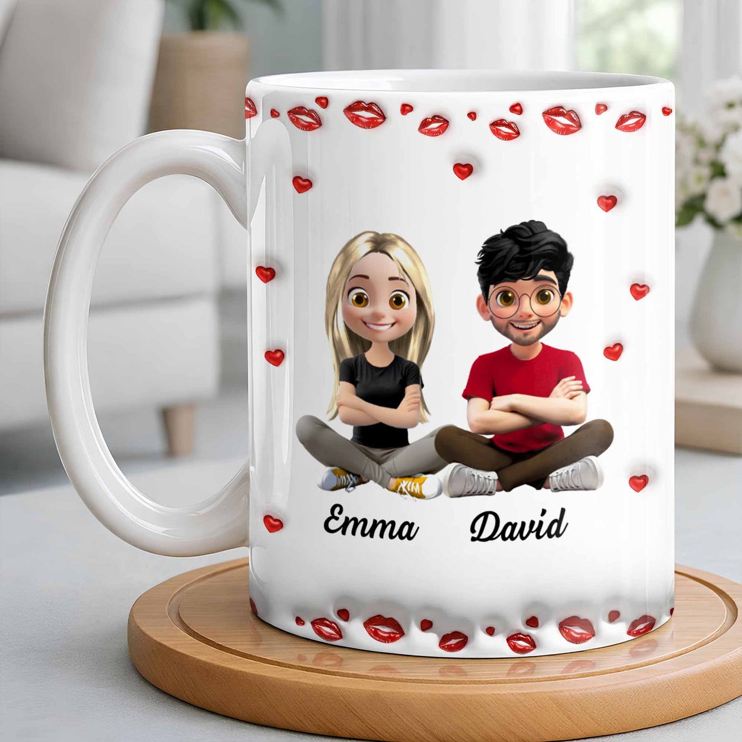 Charming Character Illustrations With Hearts - Personalized Custom Coffee Mug - HSB083_MG