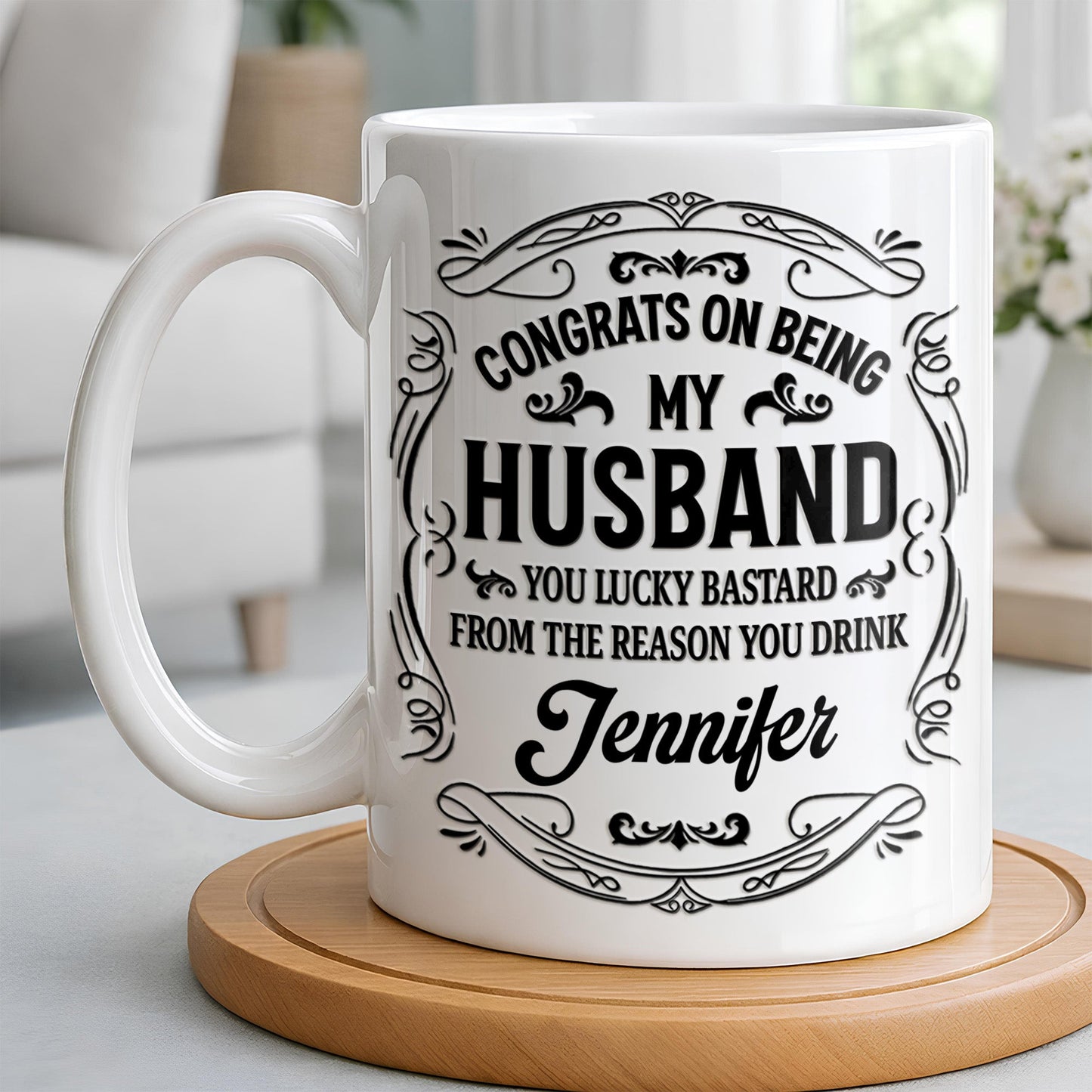 Congrats On Being My Husband, Floral Designs - Personalized Custom Coffee Mug - HSB086_MG