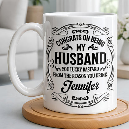 Congrats On Being My Husband, Floral Designs - Personalized Custom Coffee Mug - HSB086_MG