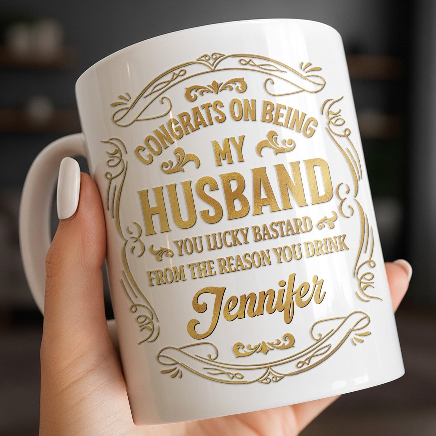 Congrats On Being My Husband, Floral Designs - Personalized Custom Coffee Mug - HSB086_MG