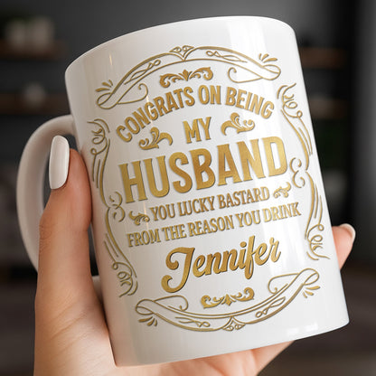 Congrats On Being My Husband, Floral Designs - Personalized Custom Coffee Mug - HSB086_MG