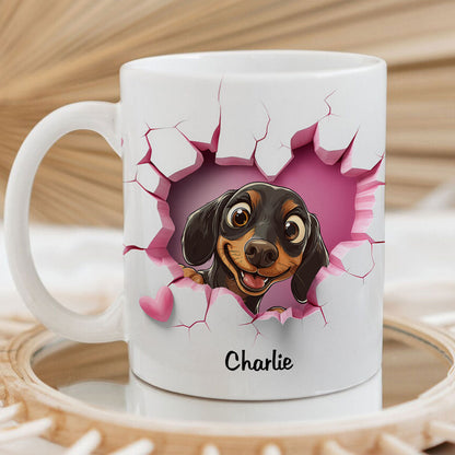 Cute Cartoon Peeking Dog Personalized 3D Effect Mug, Gift for Dog Mom, Dog Dad