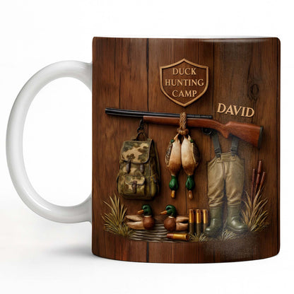 Duck Hunting Camp With Rifle and Ducks - Personalized Custom Coffee Mug - HTG004_MG
