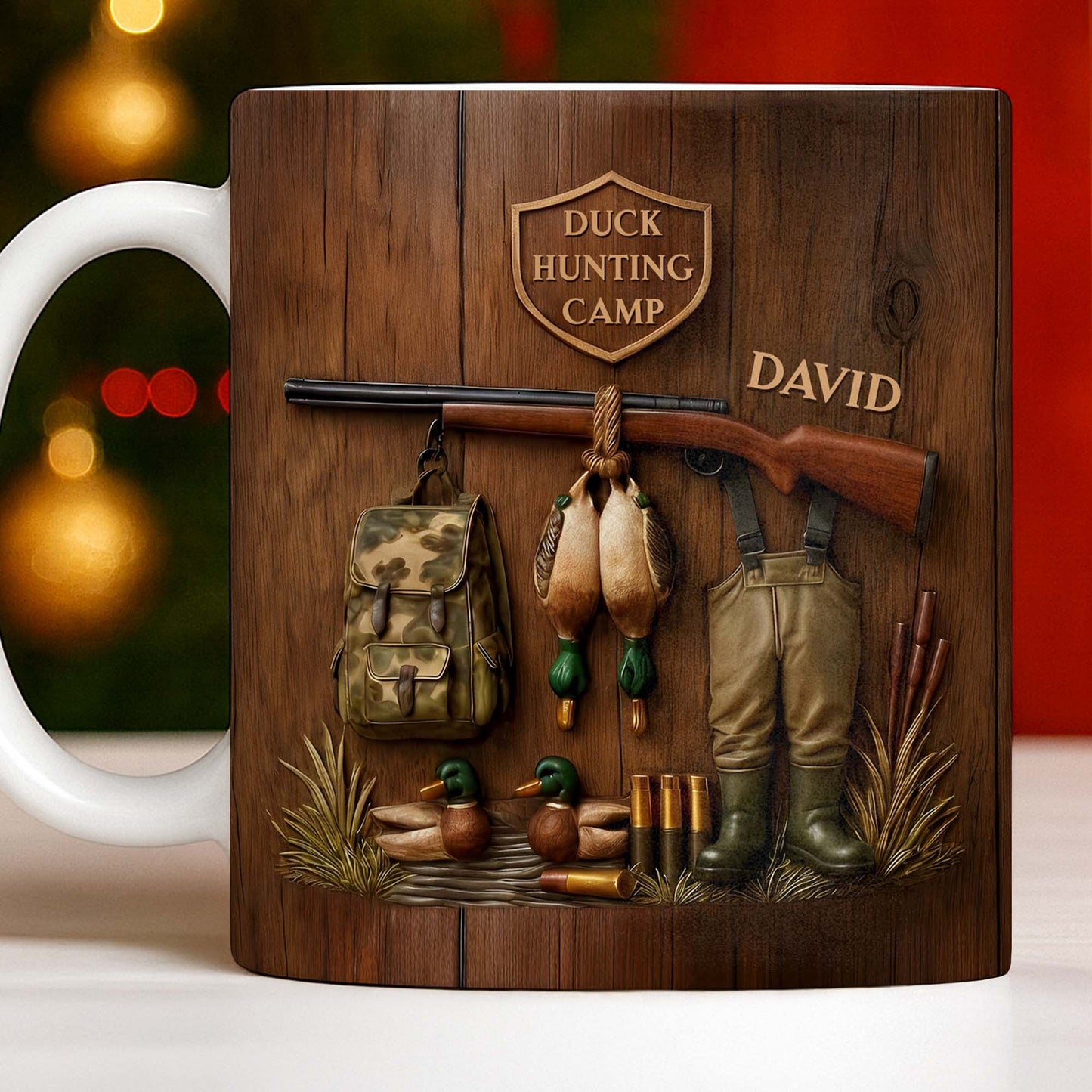 Duck Hunting Camp With Rifle and Ducks - Personalized Custom Coffee Mug - HTG004_MG