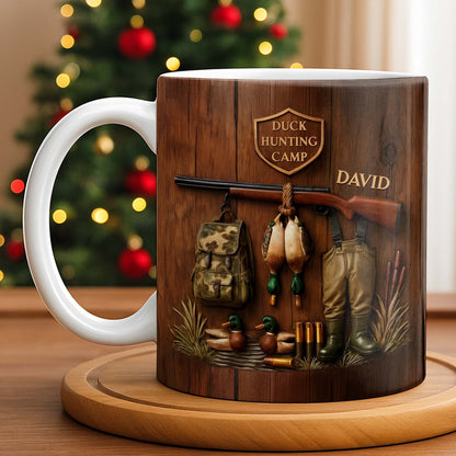Duck Hunting Camp With Rifle and Ducks - Personalized Custom Coffee Mug - HTG004_MG