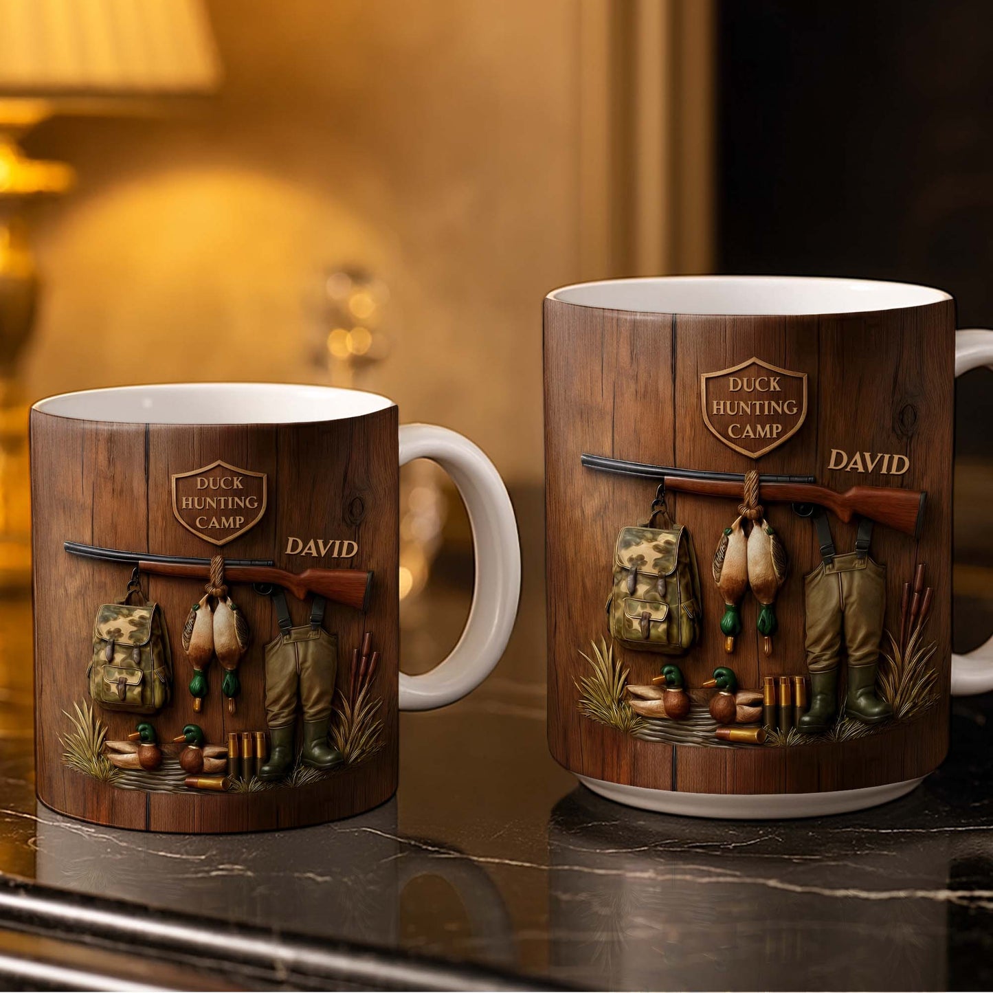 Duck Hunting Camp With Rifle and Ducks - Personalized Custom Coffee Mug - HTG004_MG