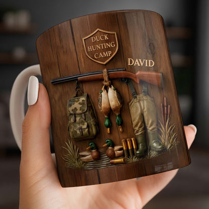 Duck Hunting Camp With Rifle and Ducks - Personalized Custom Coffee Mug - HTG004_MG